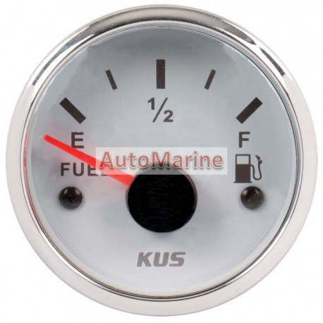 Kus Fuel Level Gauge - 52mm - White Face with Silver Bezel