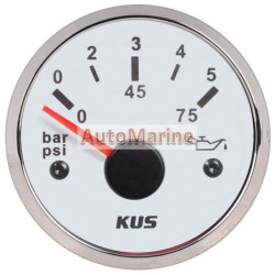 Kus Oil Pressure Gauge - 52mm - White Face with Silver Bezel