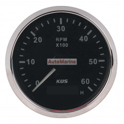 Kus Tachometer 6000RPM - 85MM - Black Face with Silver Bezel