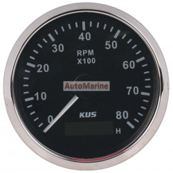 Kus Tachometer 8000RPM - 85mm - Black face with Silver Bezel