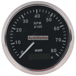 Tachometer 8000RPM - 85mm - Black face with Silver Bezel