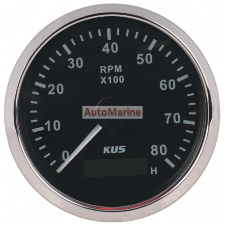 Tachometer 8000RPM - 85mm - Black face with Silver Bezel