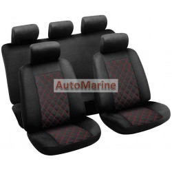 9 Piece GRID Seat Cover Set - Red and Black