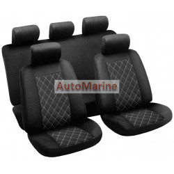 9 Piece GRID Seat Cover Set - White and Black
