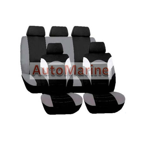 9 Piece RACER Seat Cover Set - Grey and Black