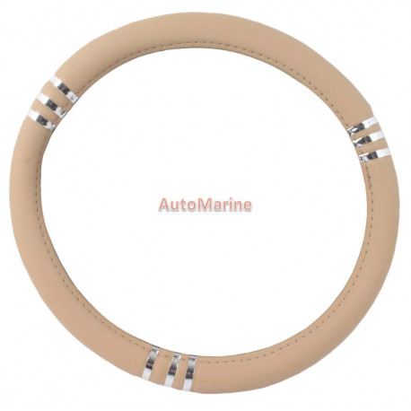 Steering Wheel Cover - Cream and Chrome