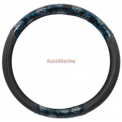 Steering Wheel Cover - Black and Blue with Flowers