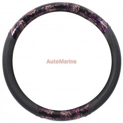 Steering Wheel Cover - Black and Purple with Flowers