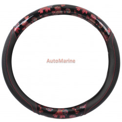 Steering Wheel Cover - Black and Red with Flowers