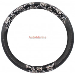 Steering Wheel Cover - Black and Vanilla with Flowers