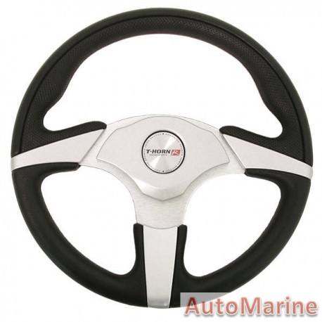 330mm Steering Wheel - Polyeurathane - Black and Silver