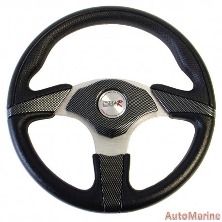 330mm Steering Wheel - Polyeurathane - Carbon and Silver