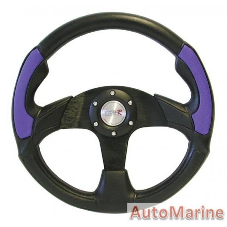350mm Steering Wheel - Polyeurathane + PVC - Blue