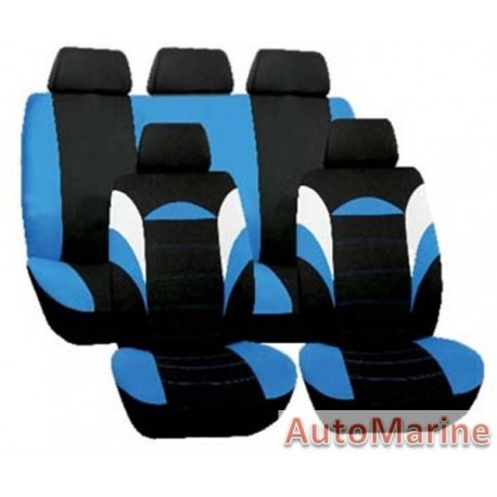 9 Piece RACER Seat Cover Set - Blue and Black