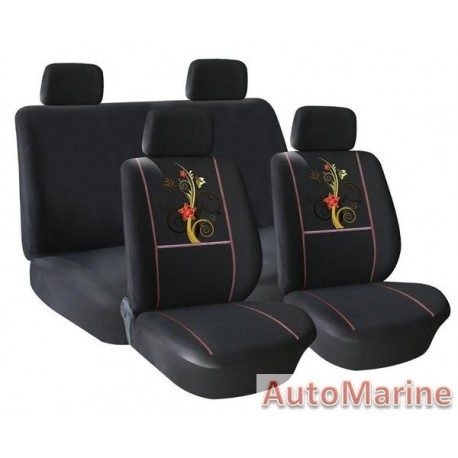 8 Piece Butterfly and Flowers - Black Seat Cover Set