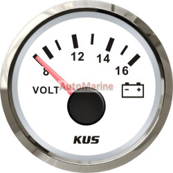 Kus Volt Gauge - 12V - 52mm - White Face with Silver Bezel