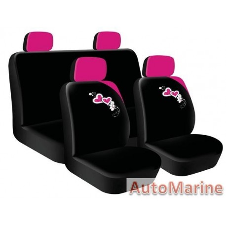 8 Piece Seat Cover Set - Pink Heart Blooms