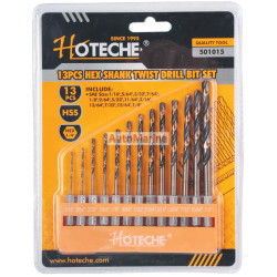 Hoteche 13 Piece HSS 1/4" Hex Shank Twist Drill Bit Set