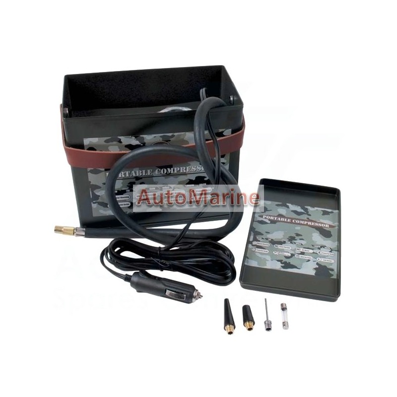 Mini air compressor and inflator in ammo box