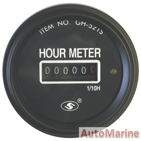 Analogue Hour Meter - 52mm - Black - 6 to 50v