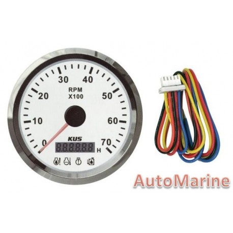 Tachometer with 4 Led Warning Functions - White