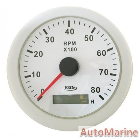 Tachometer 8000rpm - 85mm - White