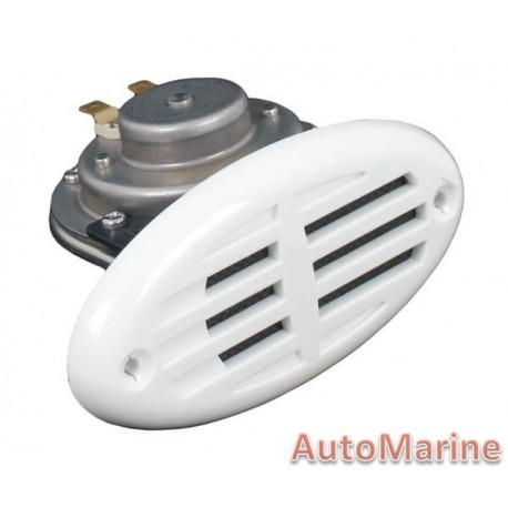 Marine Hooter 12V with White Grille - Stainless Steel