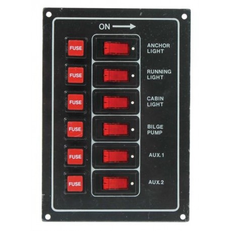 Switch Panel - 6 Switch with Fuse - Black