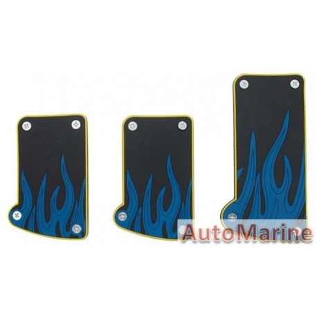 Pedal Pad Set (Black/Silver) - Blue Flames