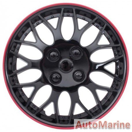 15" Ice Black / Red Wheel Cover Set