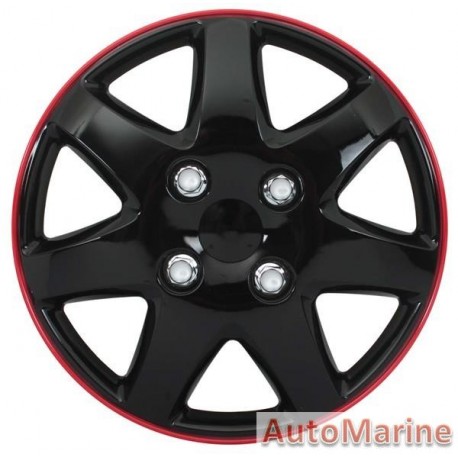 14" Ice Black / Red Wheel Cover Set