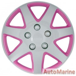 14" Silver / Pink Wheel Cover Set