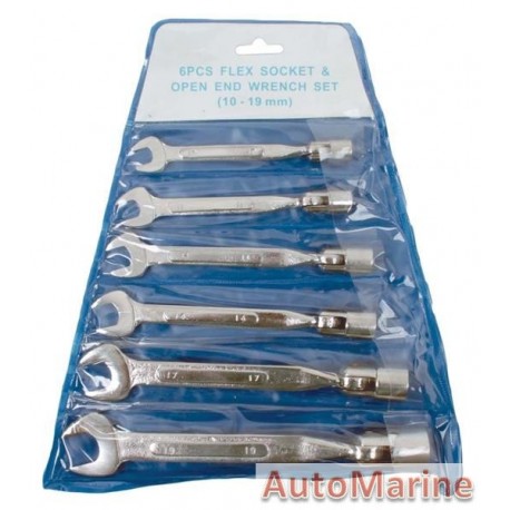 Swivel Socket and Spanner Set - 6 Piece