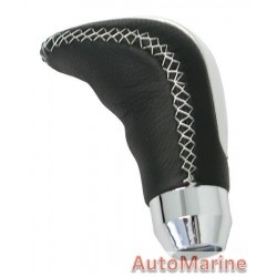 Gear Knob - Black Leather / Silver Cap