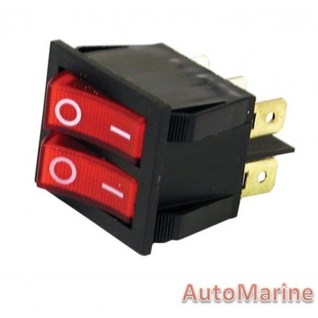 Rocker Switch - Double - Red