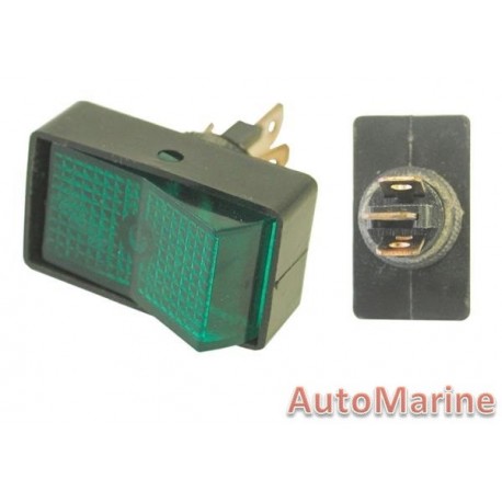 Rocker Switch - Green - Flash Mount