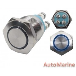 Push On / Off Momentary Switch - Waterproof - Blue - Metal IP66