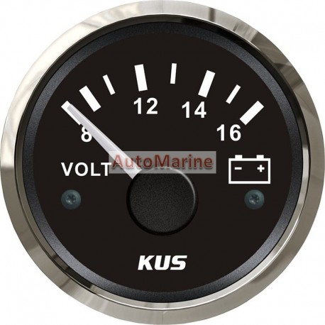 Kus Volt Gauge - 12V - 52mm - Black Face with Silver Bezel